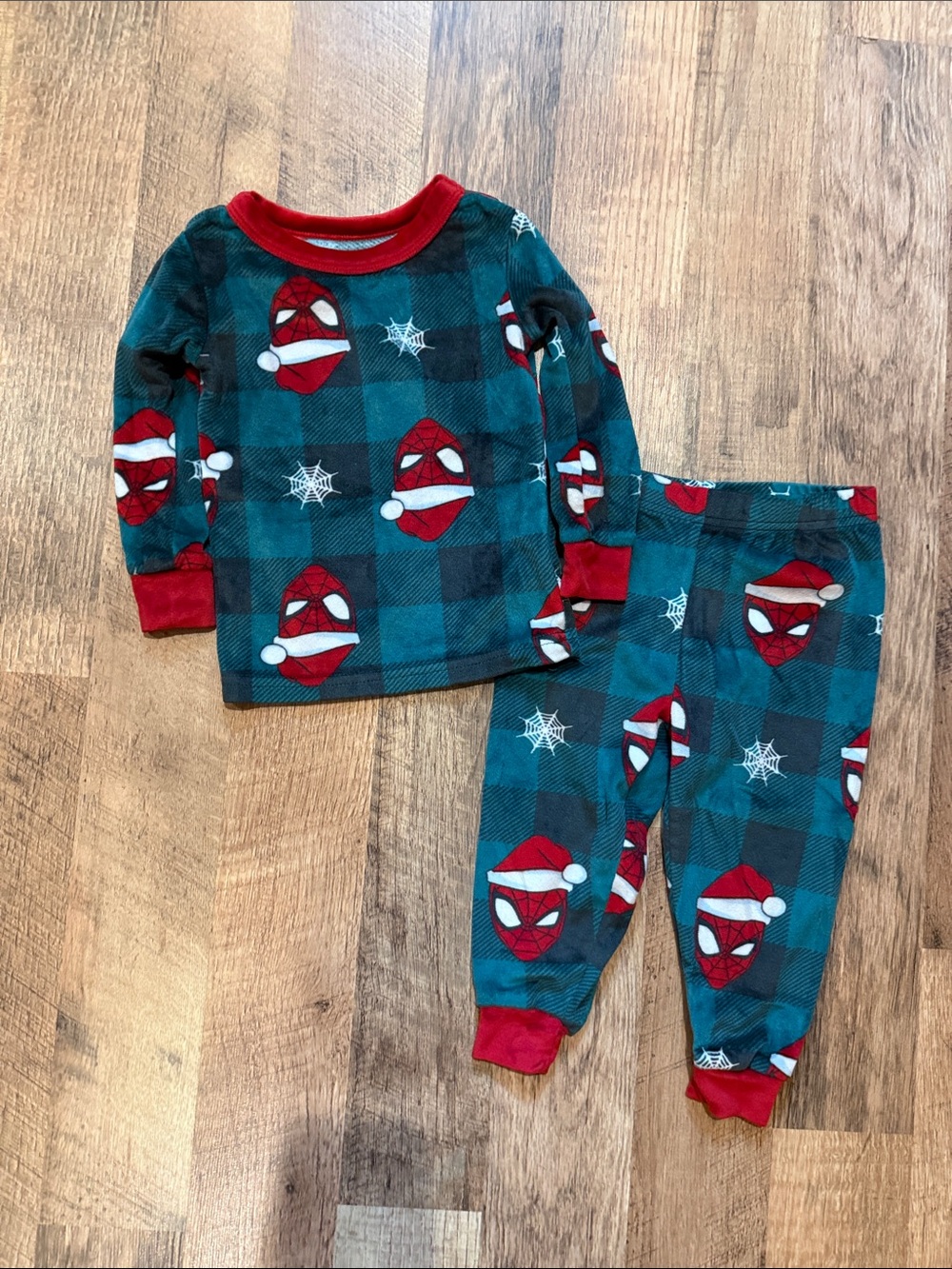 Kids Soft Holiday Spider Man Plaid Pajama Set -  Size 2t